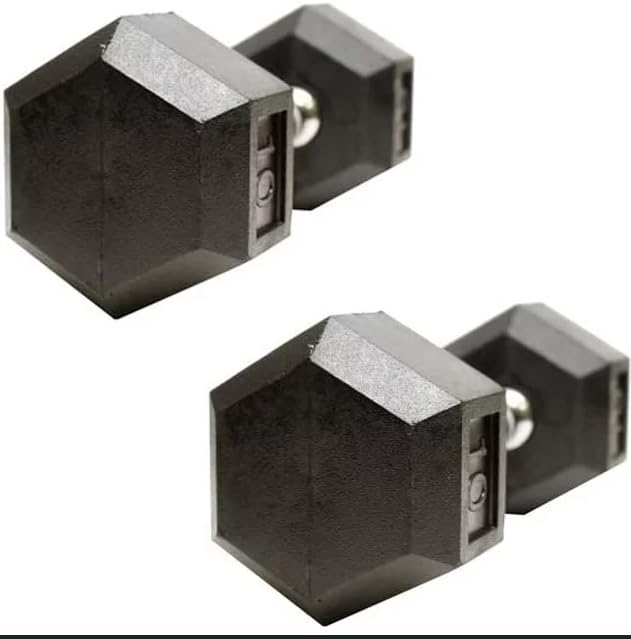 Angle. Amber Sporting Goods - Barbell Rubber encased Hex Dumbbell Weights Sold as a Pairs, 50 LB - Black.
