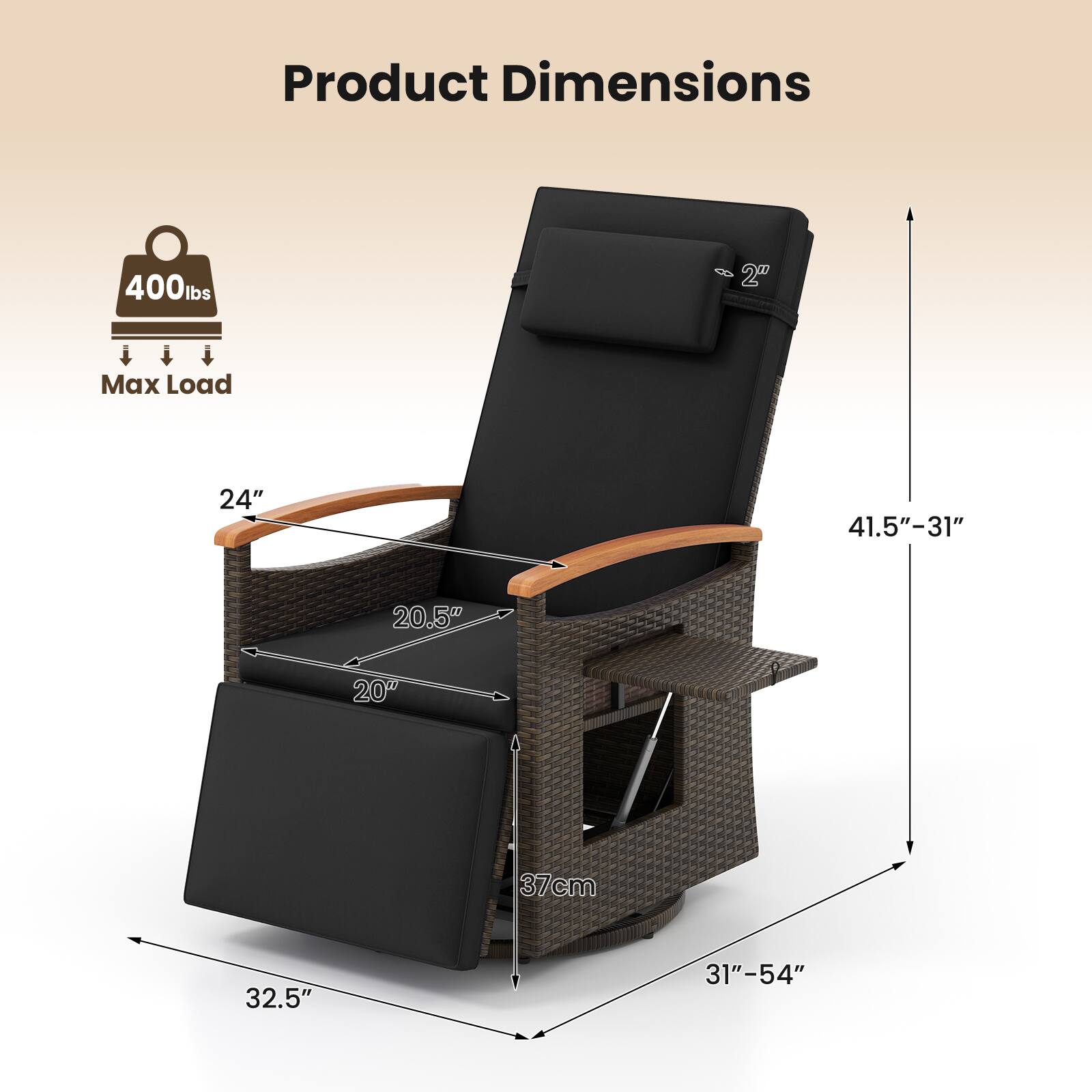 Product Dimensions: 400lbs Max Load, 24", 41.5"-31", 20.5", 20", 37cm, 32.5", 31"-54"