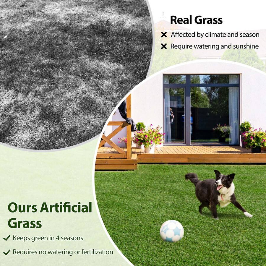 Costway 6 x 10 FT Artificial Grass Turf with Drainage Holes Nonslip ...