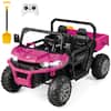 Front. Costway - Costway 24V Ride on Dump Truck Electric 2-Seater Kids UTV w/Dump Bed & Bight Lights and Remote Control - Rose Red.