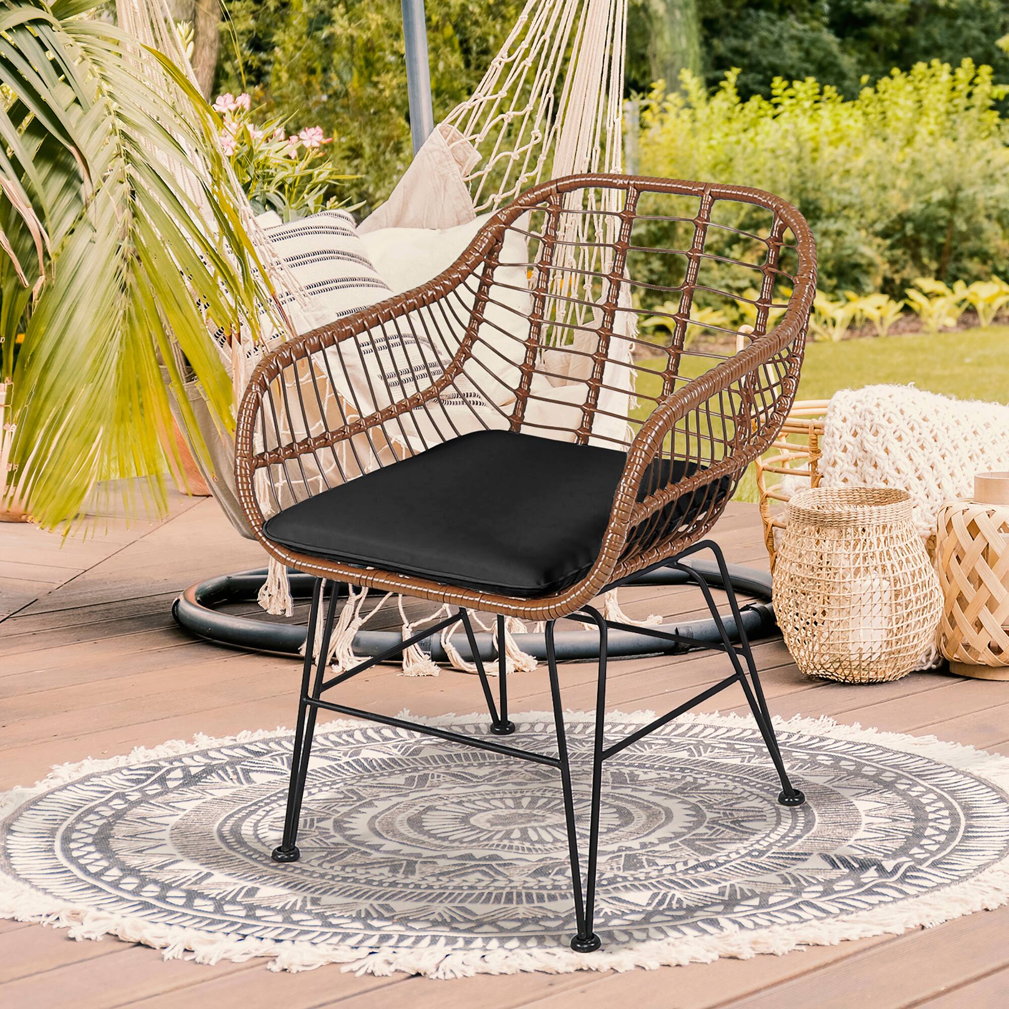 Alt View 9. Costway - 3PCS Patio Rattan Bistro Set Coffee Table Armchair Garden Cushion - Black.