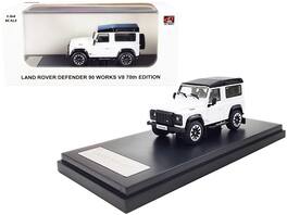 Land Rover Defender 90 Works V8 Top "70th Edition" 1/64 Diecast Model Car by LCD Models - White with Black