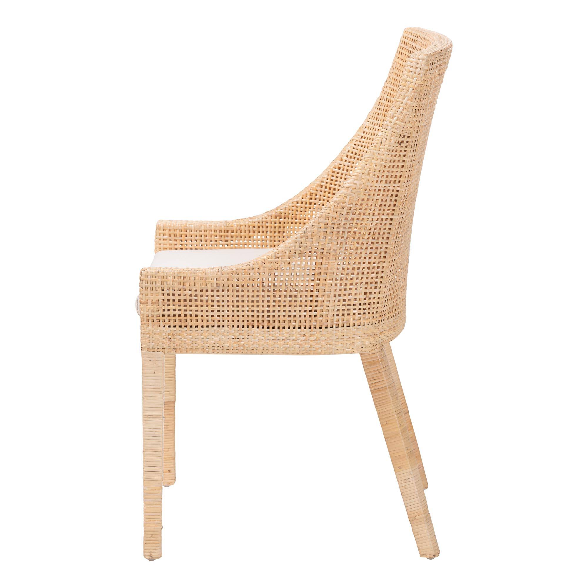 Left. bali & pari - Beata Natural Rattan Dining Chair - Handcrafted Wingback Accent Chair with Woven Detailing and Removable Cushion - Light Honey.