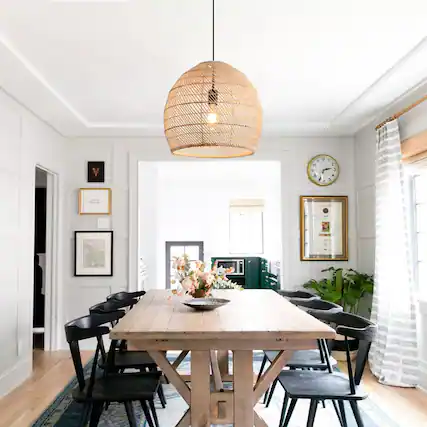 Front. Parrot Uncle - 1-Light Coasta Style Brown Hand-Woven Rattan Cloche Hanging Pendant Light.