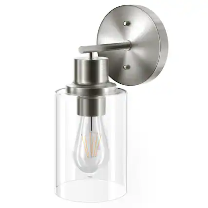 Front. Dazzed Corner - 1-Light Wall Sconce, Modern Wall Light Fixture with Clear Glass Shade and E26 Bulb Base.