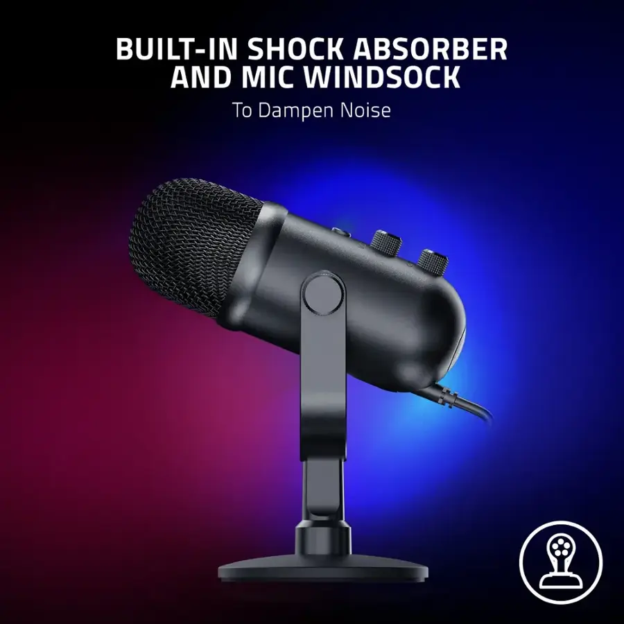 Built-in shock absorber and mic windsock to dampen noise.
