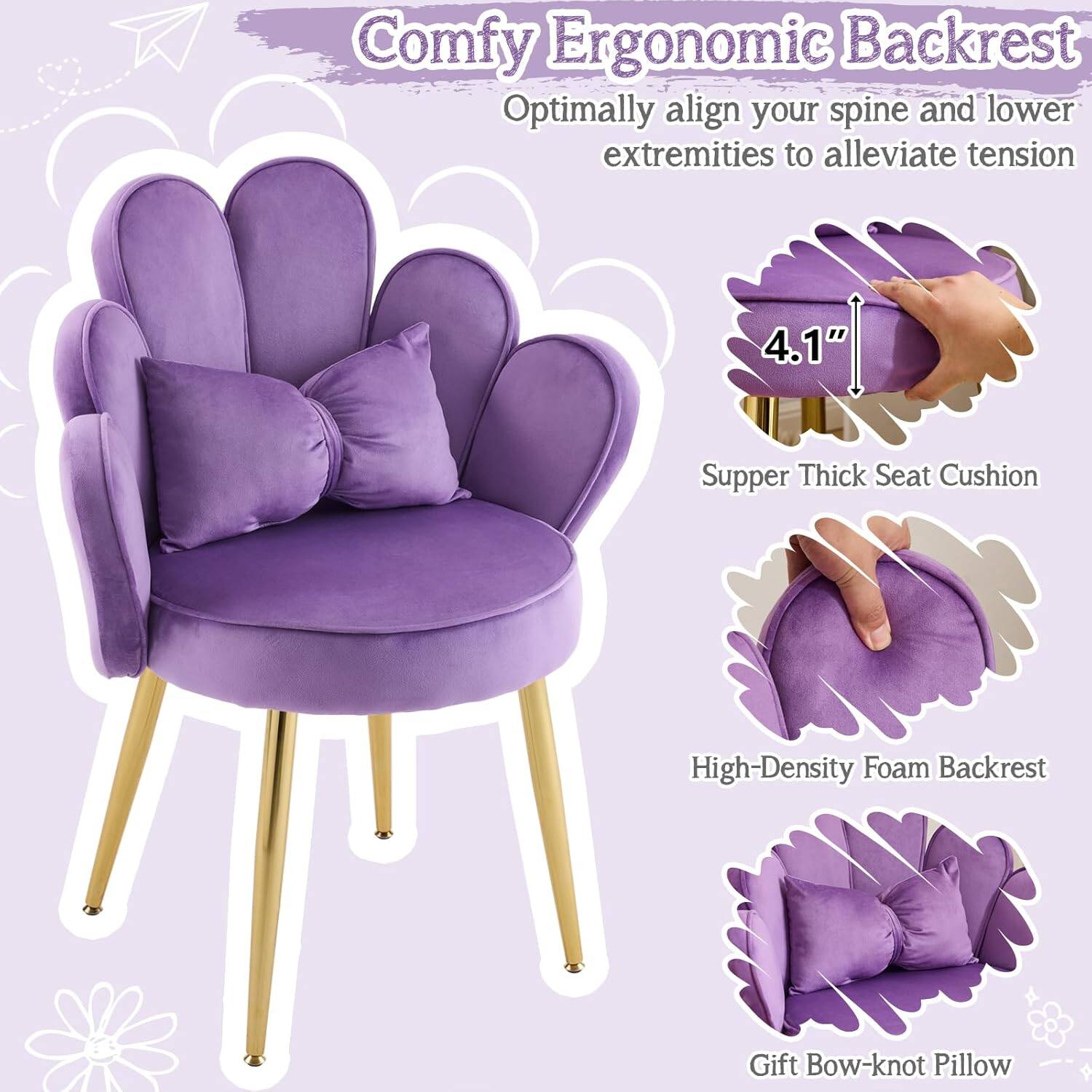 Comfy Ergonomic Backrest  
Optimally align your spine and lower extremities to alleviate tension  

4.1" Supper Thick Seat Cushion  
High-Density Foam Backrest  
Gift Bow-knot Pillow