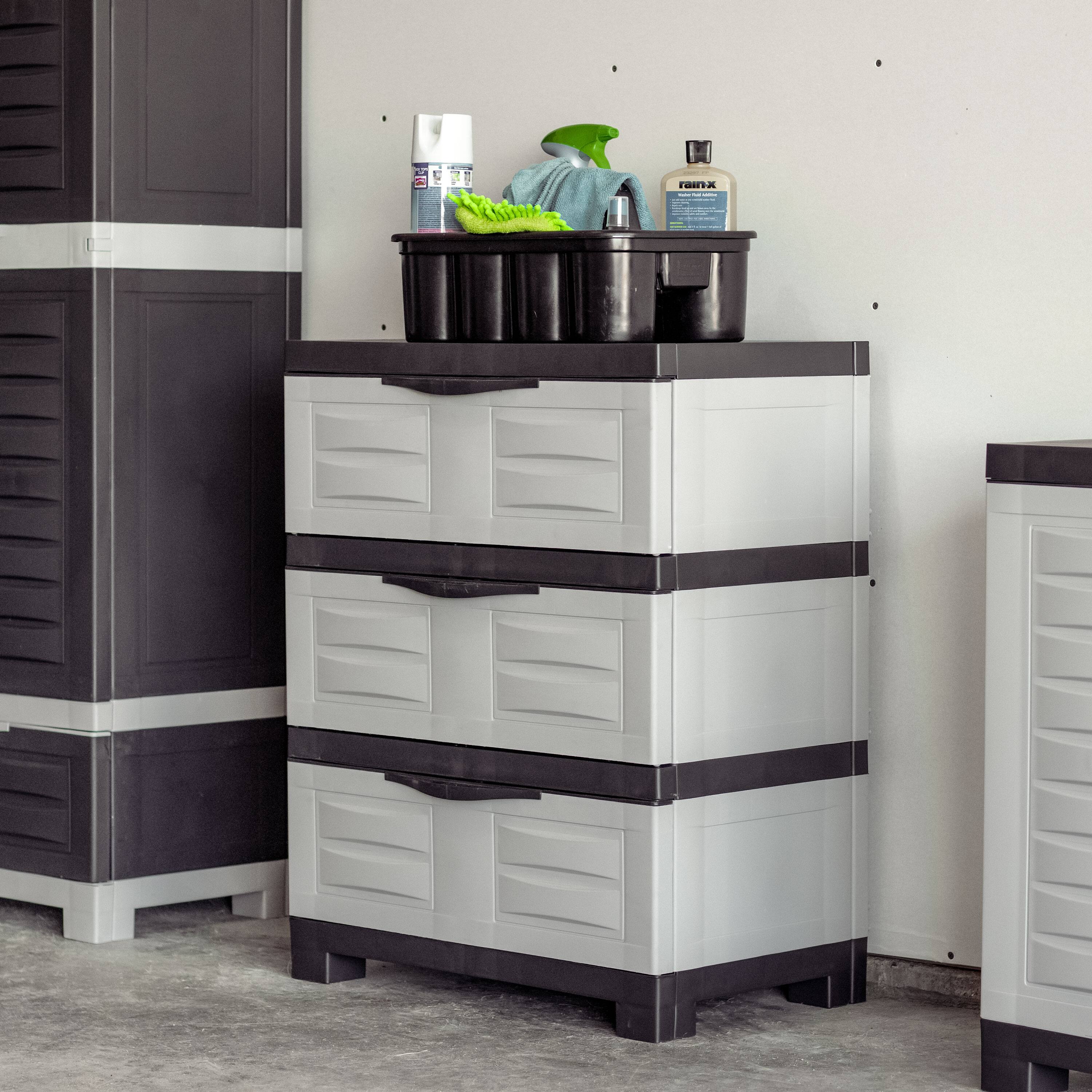 Alt View 5. Sunnydaze - Heavy-Duty Plastic 3-Drawer Storage Cabinet - Gray with Charcoal Trim.