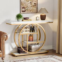 Tribesigns - Console Table with Storage Shelves and Space-Saving Design for Entryway, Hallway and Living Room - White
