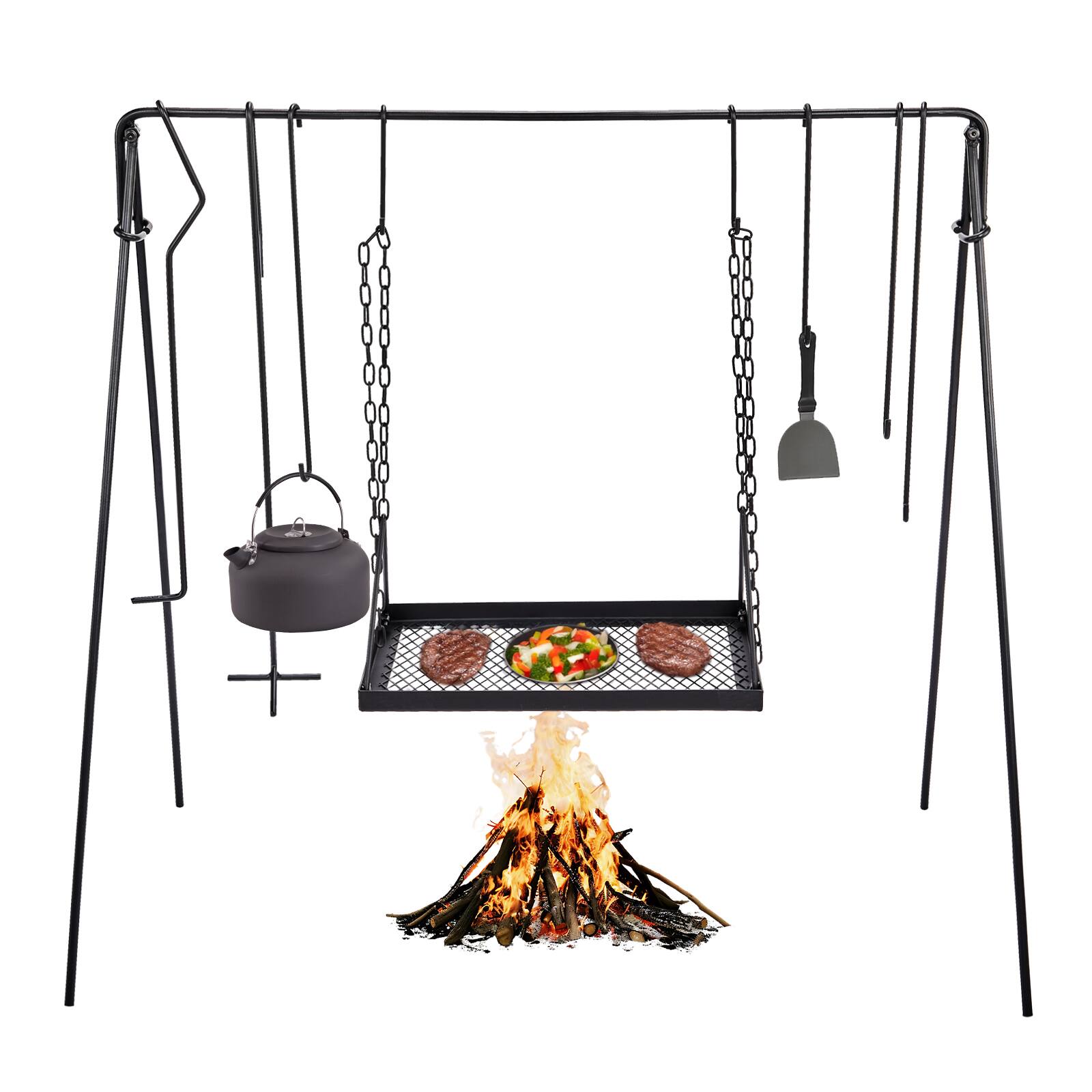 Alt View 1. Winado - Portable Grill Swing Campfire Grill Stand with Iron Grill Grate, Hooks, Carry Bag for Outdoor Camping BBQ Picnic Party - Black.