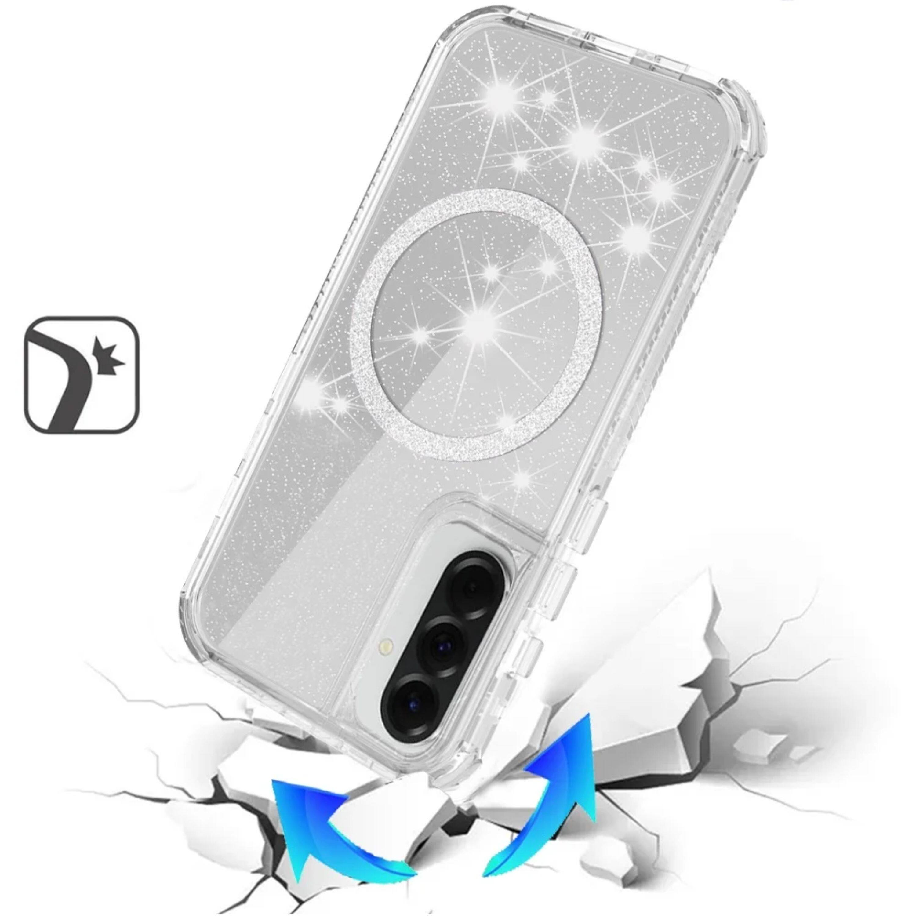 Left. Kitcheniva - Magnetic Circle Full Glitter Shockproof Plus Tempered Glass For Samsung A57 5G Clear - Clear.