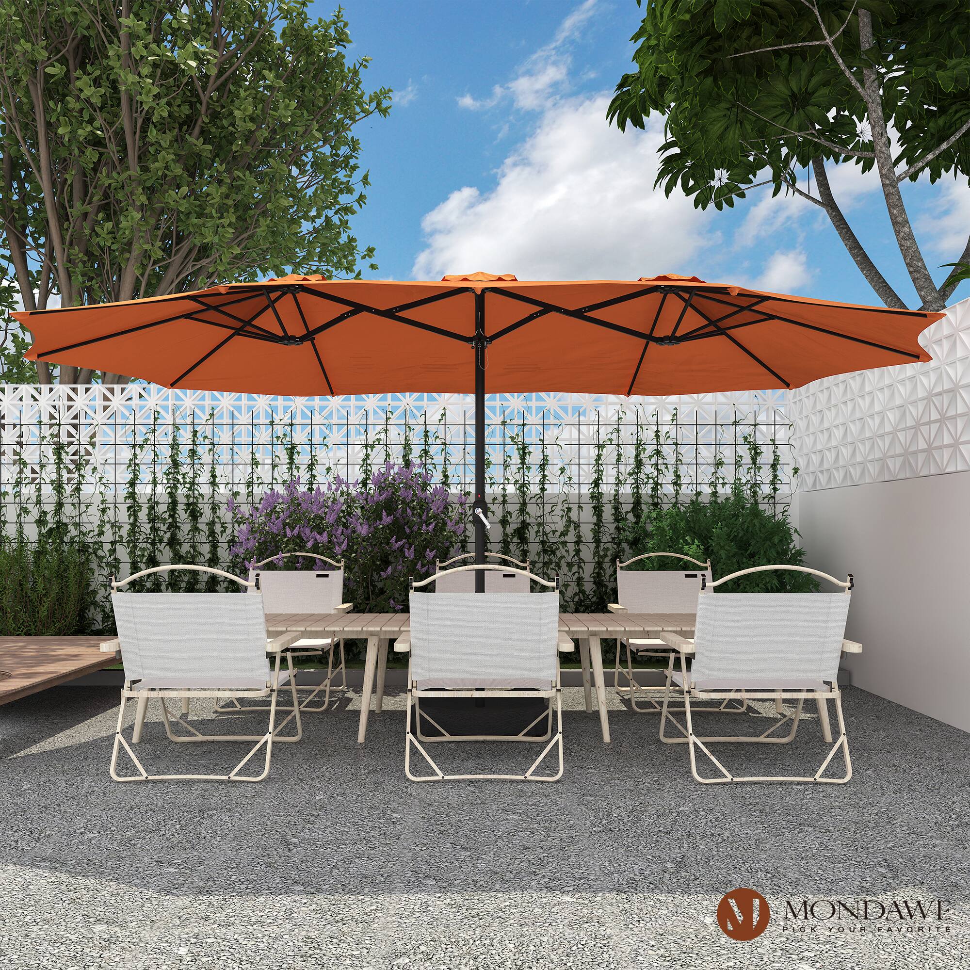 Mondawe - 15ft Patio Maket Umbrella Double-Sided Umbrella with base - Orange