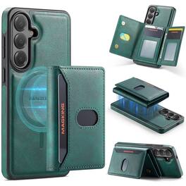 Dteck - Shockproof Leather Phone Case for Samsung Galaxy S26 FE with RFID Wallet, Magnetic Detachable Card Holder Stand Cover - Green