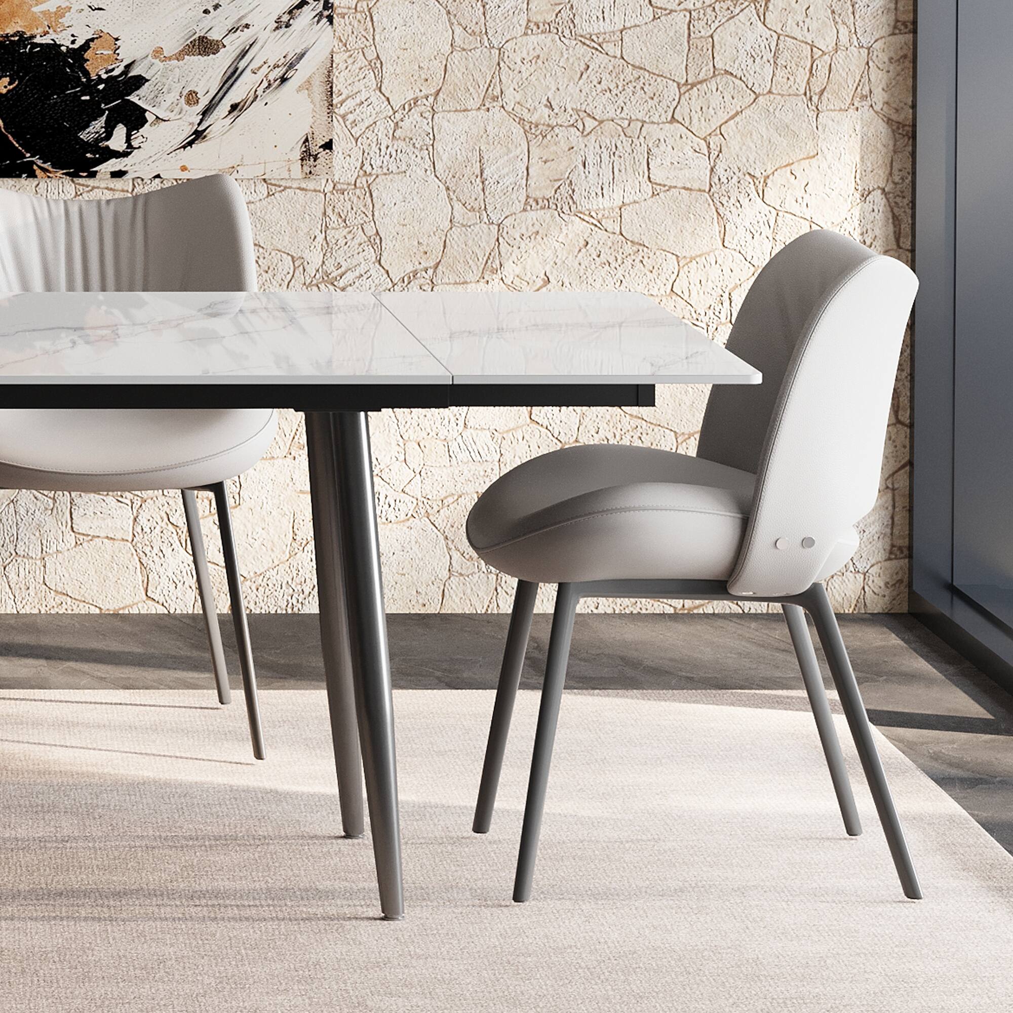 Left. luck idea - 94.4" Retractable Sintered Stone Dining Table, Seats 8 - 10 People - Bright white.