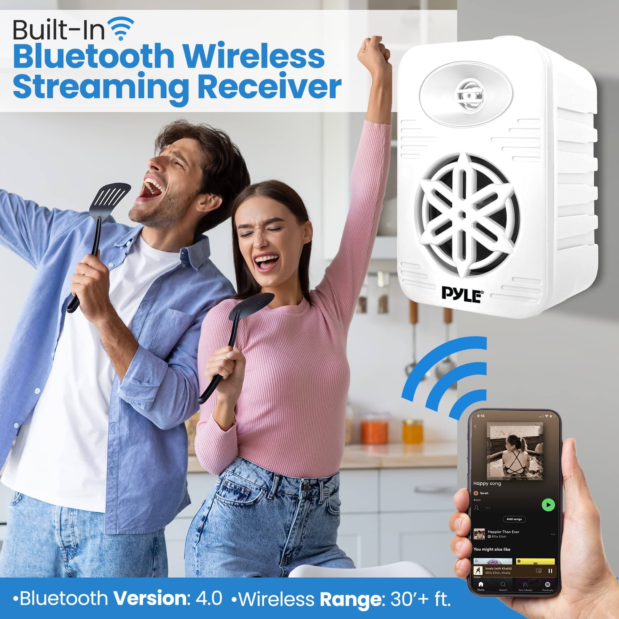 Built-In Bluetooth Wireless Streaming Receiver PYLE

Bluetooth Version: 4.0
Wireless Range: 30+ ft.