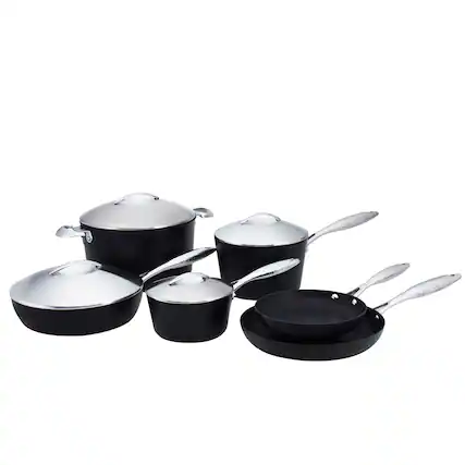 Front. Scanpan - Professional 10 Piece Nonstick Cookware Set - Black.