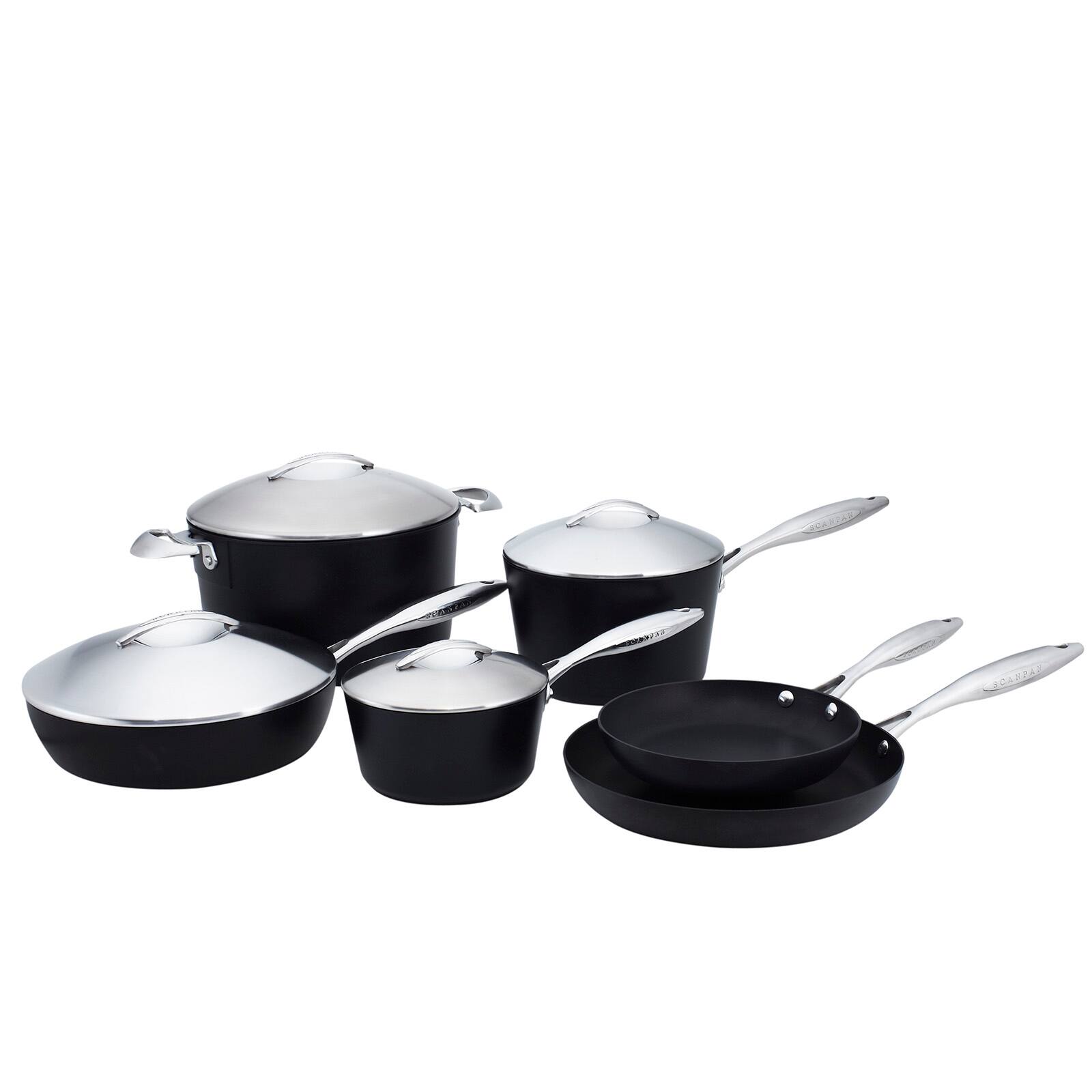 Front. Scanpan - Professional 10 Piece Nonstick Cookware Set - Black.