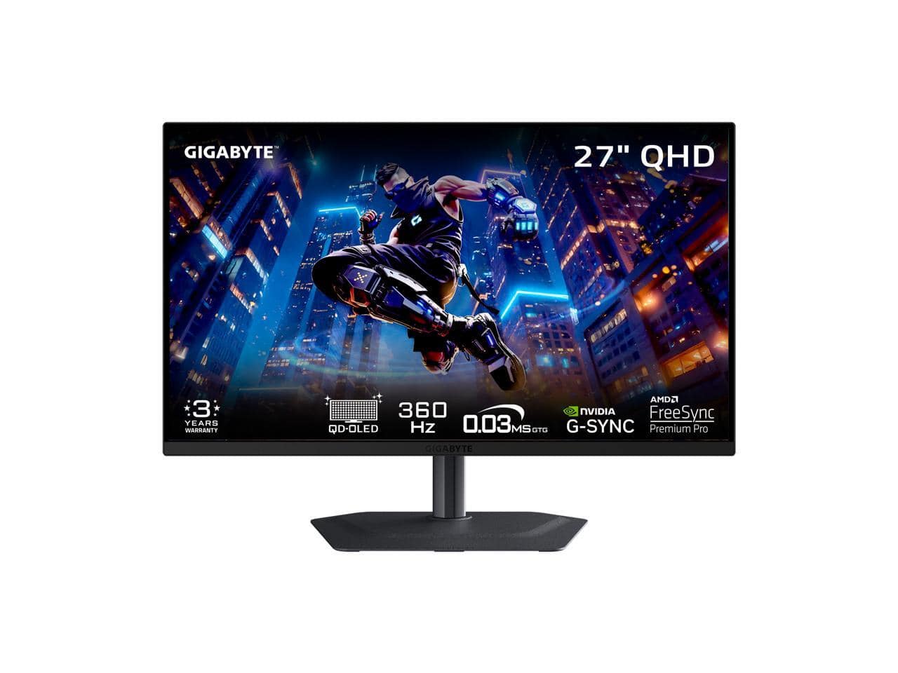 GIGABYTE - 27" QHD 360Hz OLED Gaming Monitor with AMD FreeSync, G-SYNC, HDR400, USB-C, Speakers, Adjustable Stand