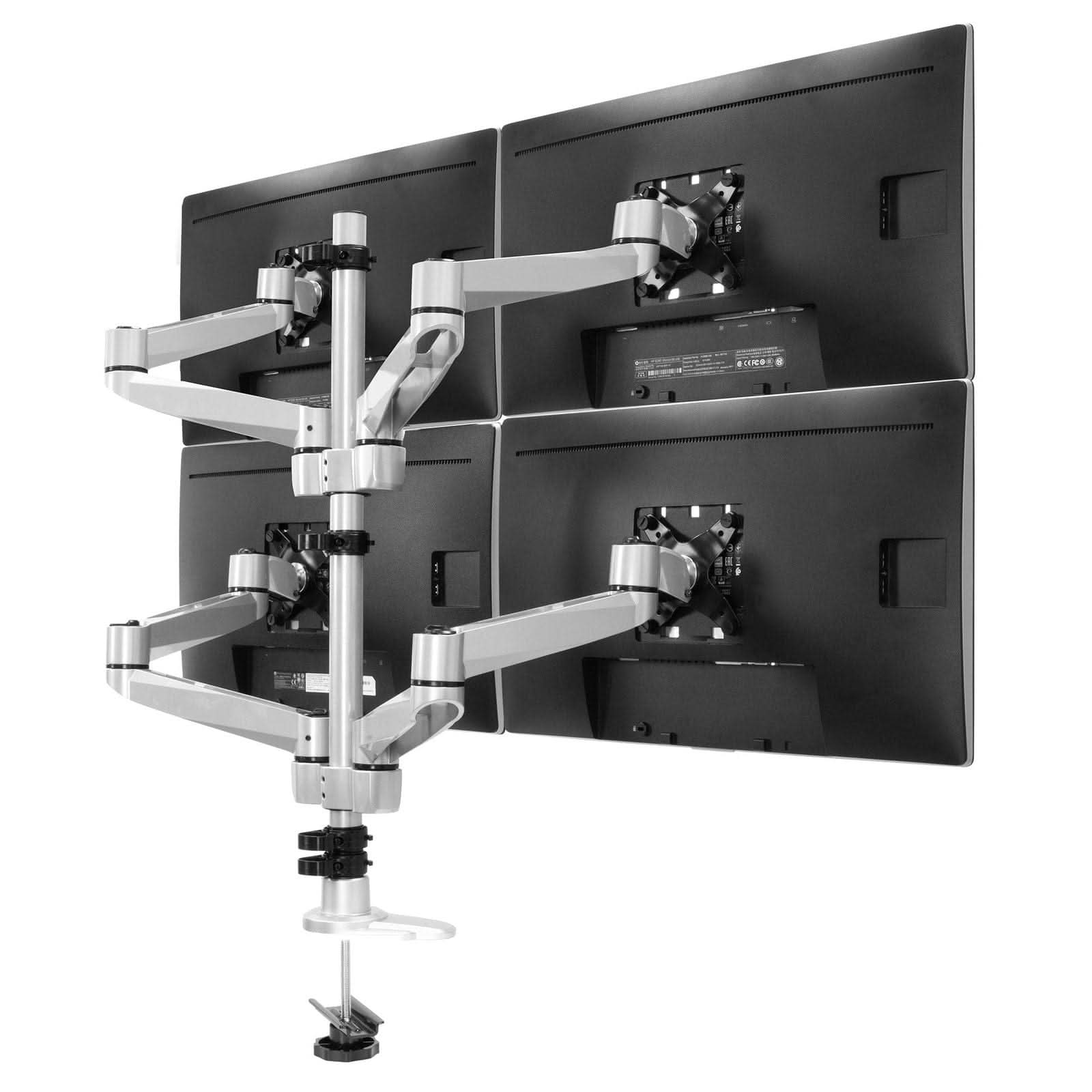 Angle. Mount-It! - Quad Monitor Desk Mount for Up to 27″ Screens – Articulating Full Motion Arms for Multi-Display Setup, Silver - Silver.
