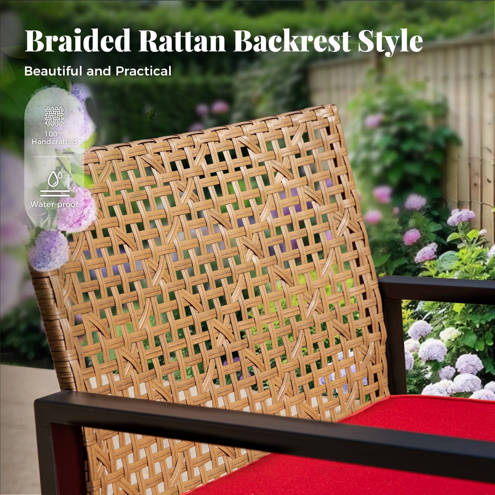 Braided Rattan Backrest Style  
Beautiful and Practical  

100% Handcrafted  
Water-proof
