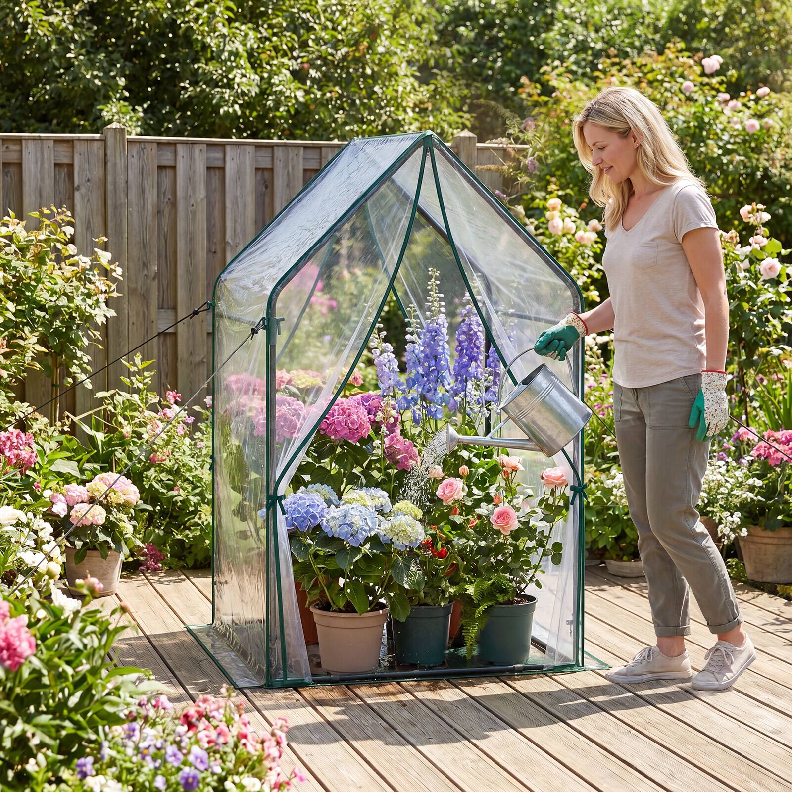 Alt View 3. Costway - Costway Mini Green House with Waterproof Bottom Mat, Portable Green House with Metal Frame - Green,Clear.