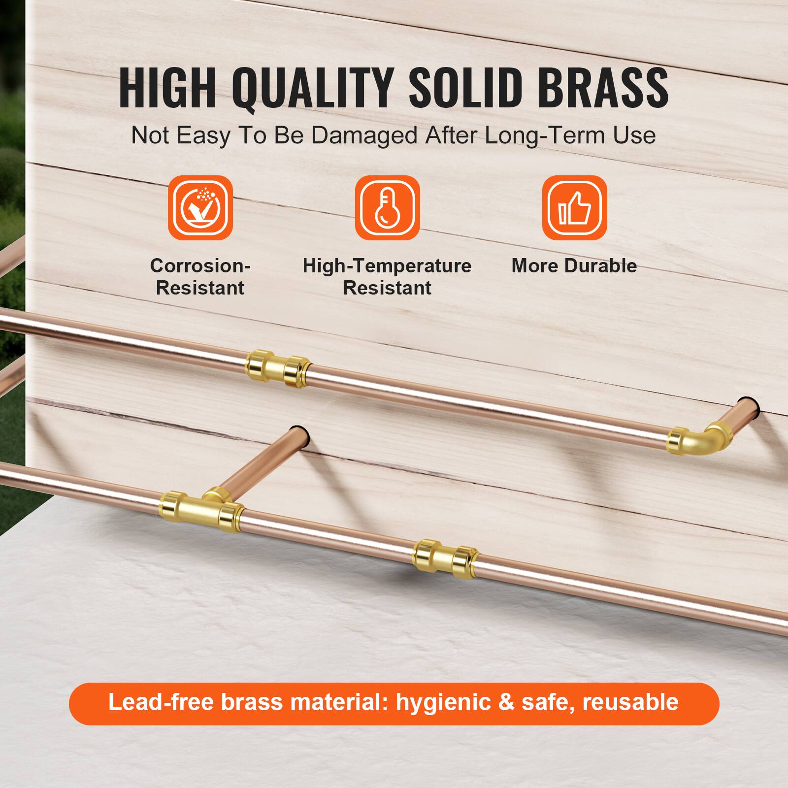 HIGH QUALITY SOLID BRASS  
Not Easy To Be Damaged After Long-Term Use  

Corrosion-Resistant  
High-Temperature Resistant  
More Durable  

Lead-free brass material: hygienic & safe, reusable