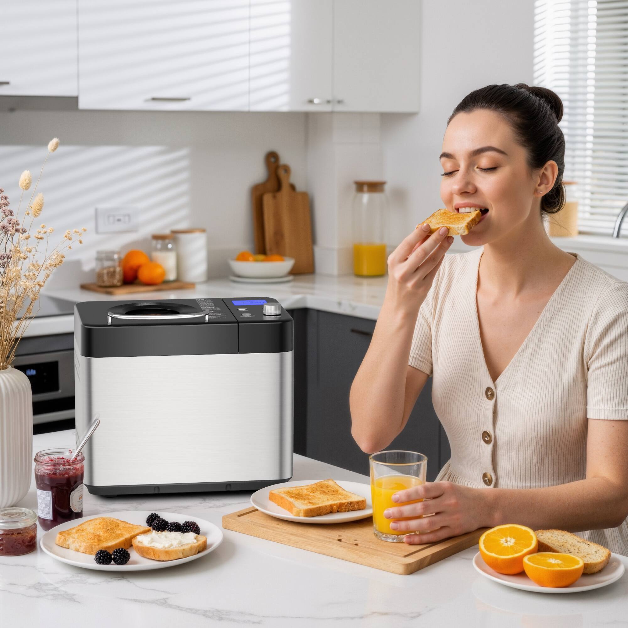 Alt View 4. SIMZLIFE - 23-in-1 Bread Maker, 2LB Bread Machine with 3 Loaf Sizes, Stainless Steel Breadmaker with 13H Delay Start & Keep Warm - Silver.