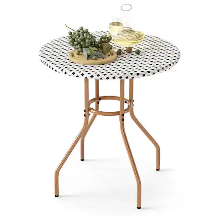 Front. Gymax - Gymax 27.5'' Outdoor Bistro Table PE Rattan Round Patio Side Table w/ Heavy Duty Metal Frame - Black.