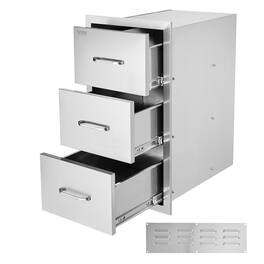 VEVOR - Outdoor Kitchen Drawers 16" W x 28.5" H x 20.5" D, Flush Mount Triple Access BBQ Drawers Stainless Steel with Handle - Silver