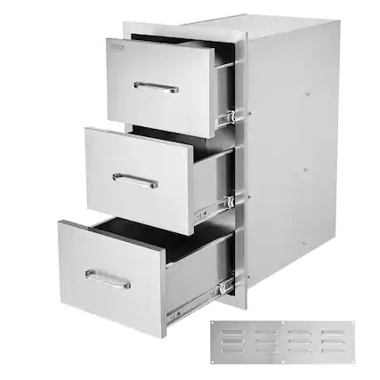 Front. VEVOR - Outdoor Kitchen Drawers 16" W x 28.5" H x 20.5" D, Flush Mount Triple Access BBQ Drawers Stainless Steel with Handle - Sliver.