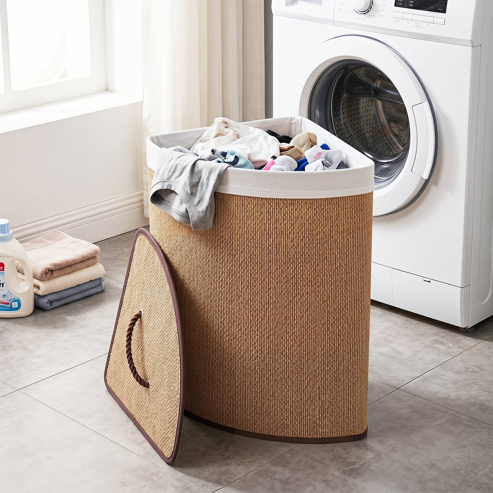 Alt View 1. Costway - Costway 15 Gal Capacity Clothes Hamper Bamboo Laundry Hamper with Removable Liner - Brown.