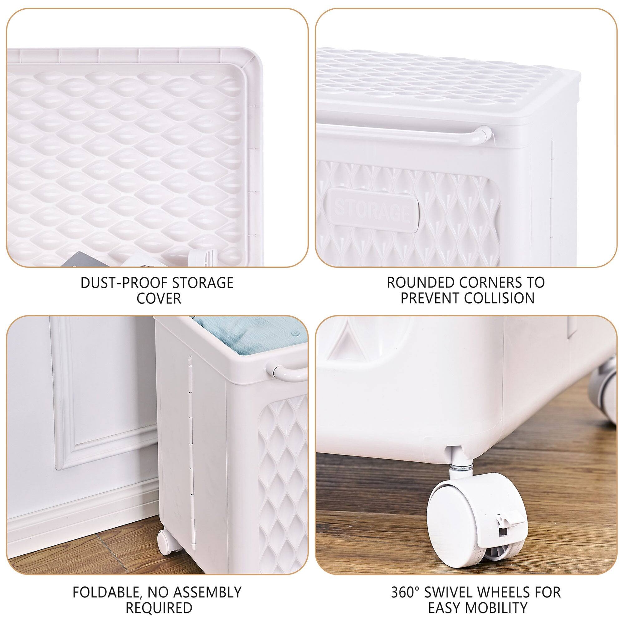- Dust-proof storage cover
- Rounded corners to prevent collision
- Foldable, no assembly required
- 360° swivel wheels for easy mobility