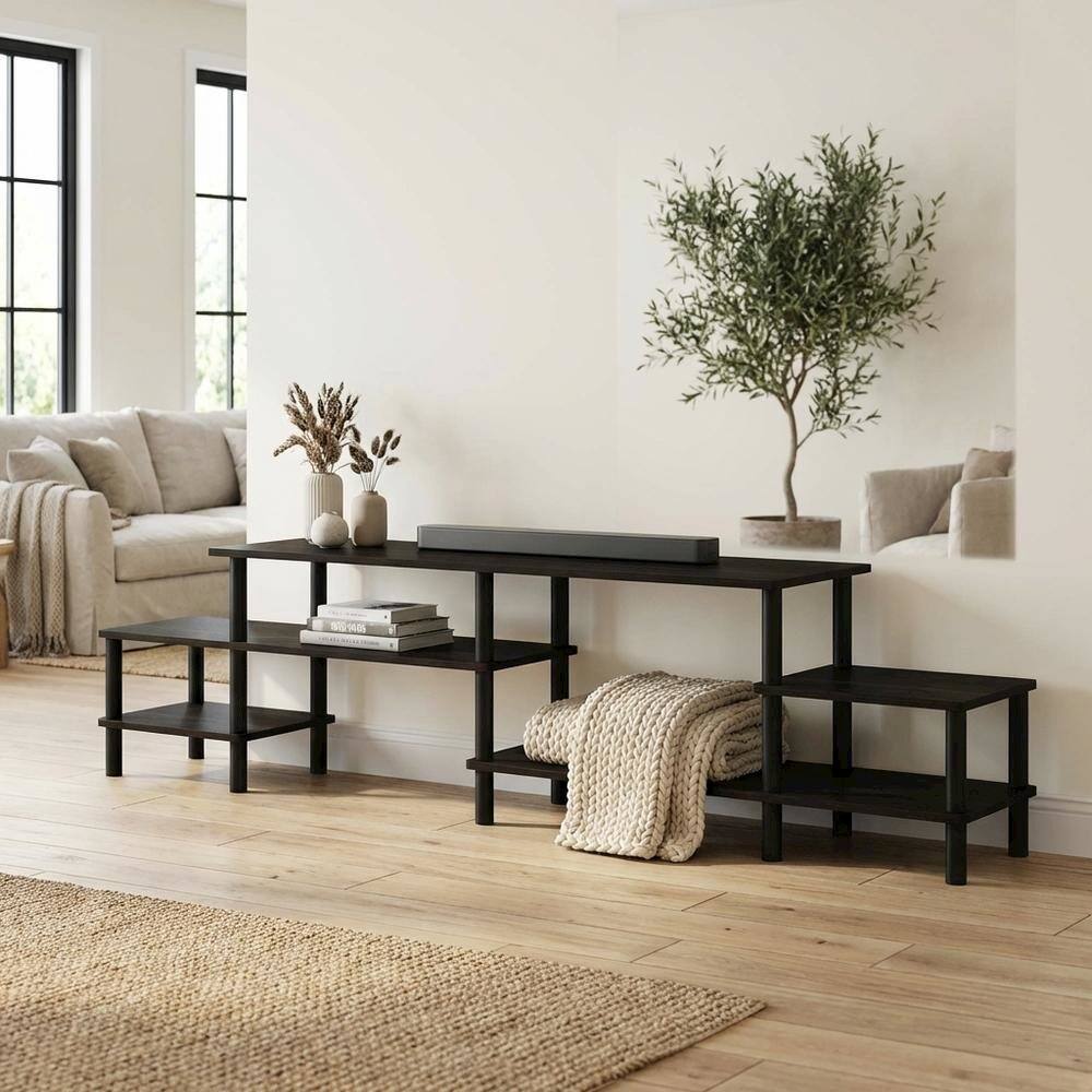 Alt View 2. FurniFact - Espresso Wooden Entertainment Center for TVs up to 80 Inches with Ample Storage - Brown Black.