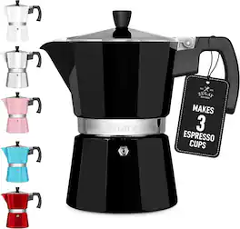 Zulay Kitchen - Stovetop Espresso Maker - Moka Pot 3 Espresso Cups - Black