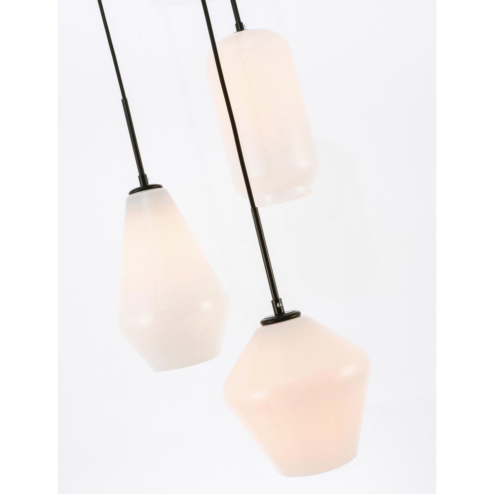 Alt View 3. Living District - Gene 3 light Black and Frosted white glass pendant - Black And Frosted White Glass.