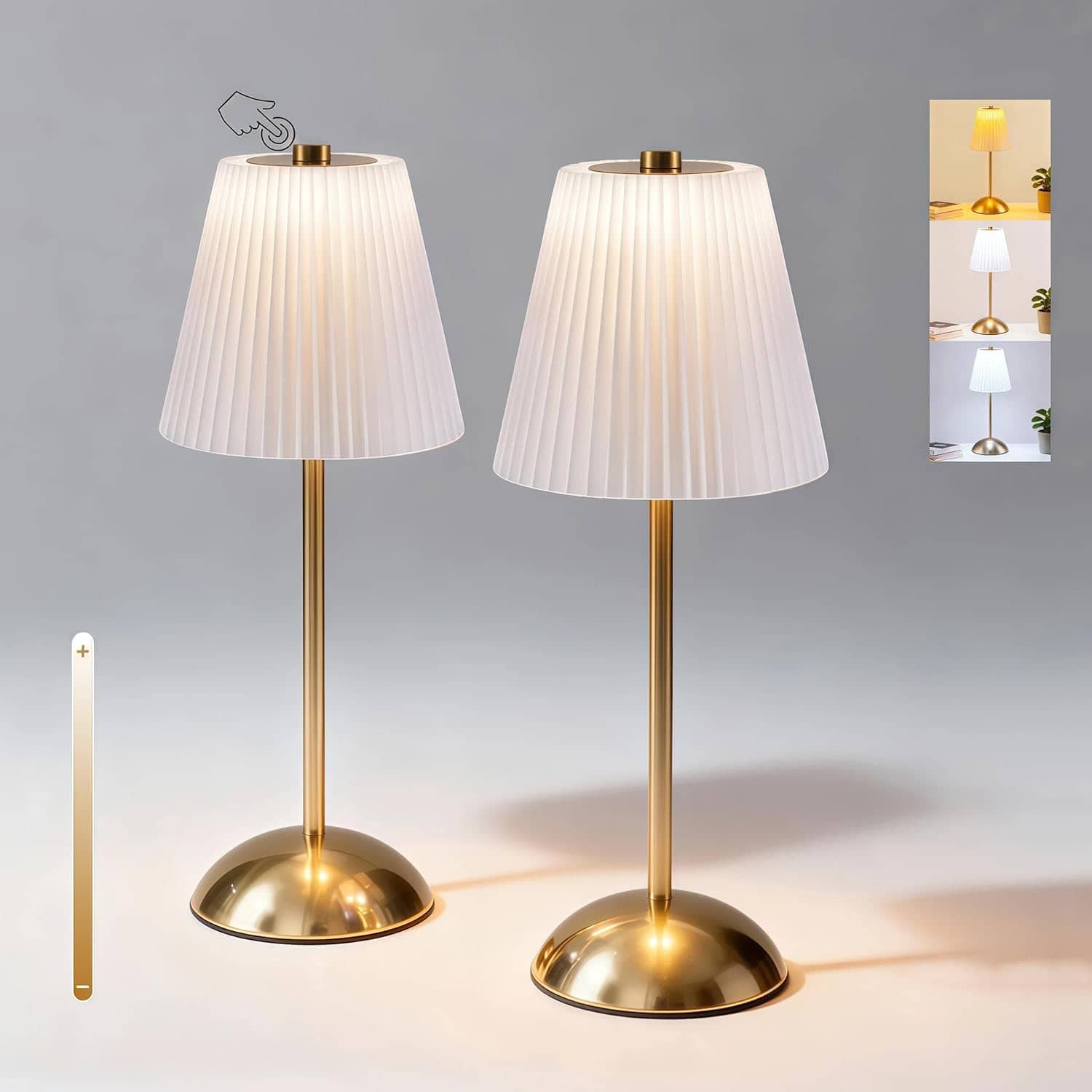 FINEAK - 2-Pack Cordless Dimmable Table Lamps-Touch Control for Any Ambiance - White