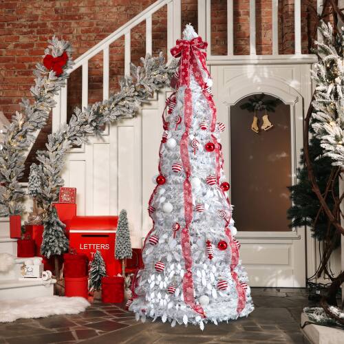 Alt View 10. Winado - 7FT Christmas Tree Artificial Pop Up with Warm Lights and Red Ornaments for Indoor Outdoor Holiday Party Decoration - White.