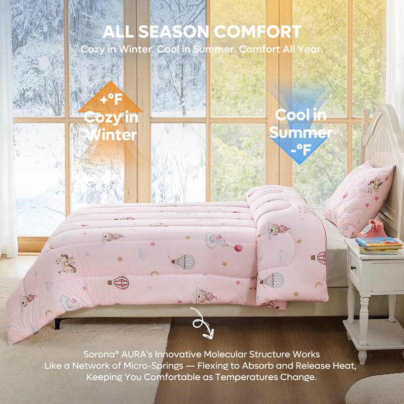 **ALL SEASON COMFORT**  
Cozy in Winter. Cool in Summer. Comfort All Year.

**+F Cozy in Winter**  
**-F Cool in Summer**

Sorona® AURA's Innovative Molecular Structure Works Like a Network of Micro-Springs — Flexing to Absorb and Release Heat, Keeping You Comfortable as Temperatures Change.