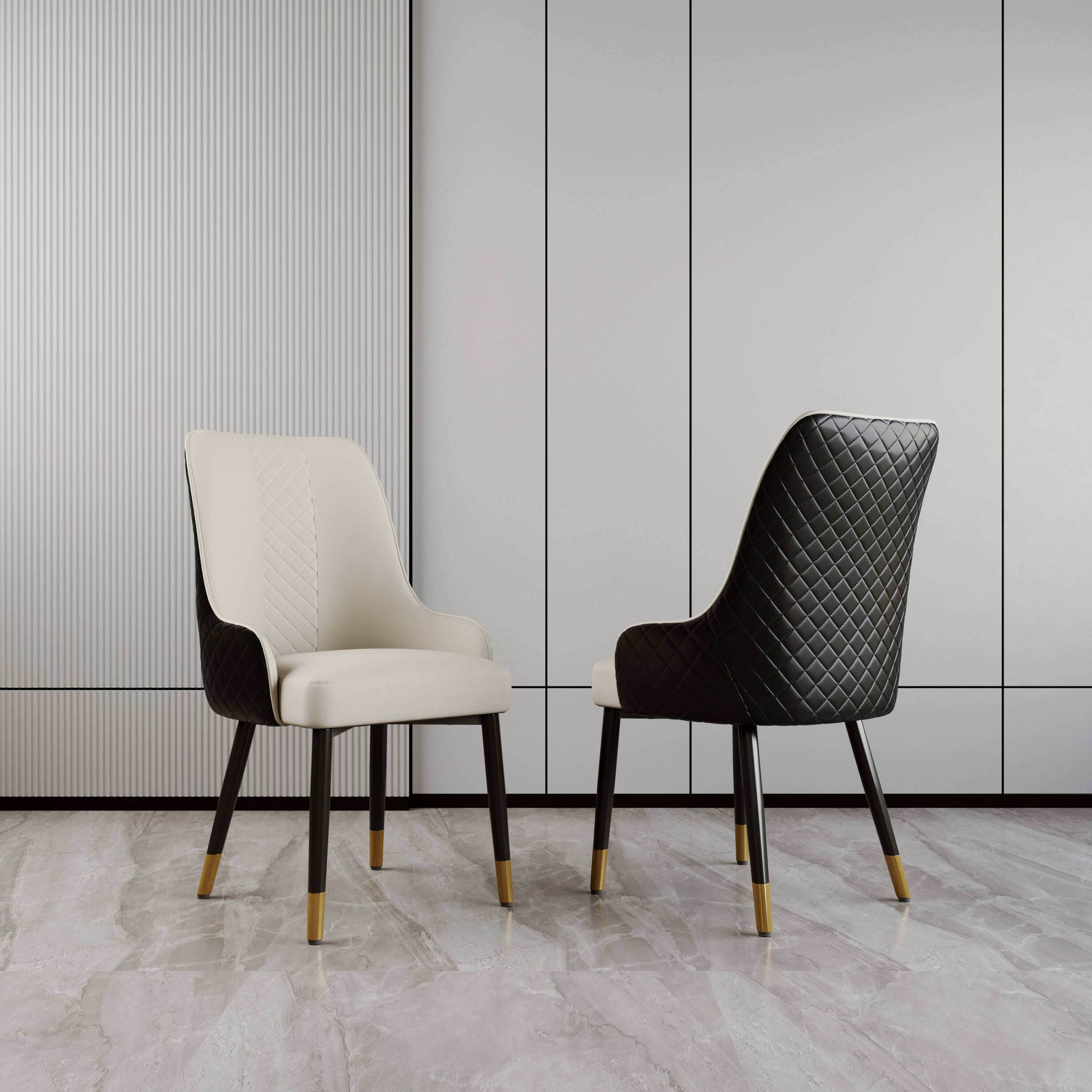 Left. POVISON - Modern Upholstered Dining Chairs Set of 2（Black & Light Gray PU Leather） - Black.