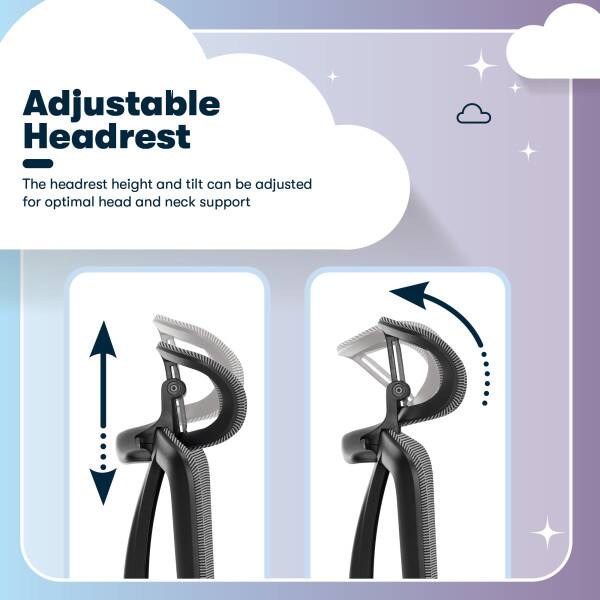 Adjustable Headrest

The headrest height and tilt can be adjusted for optimal head and neck support.