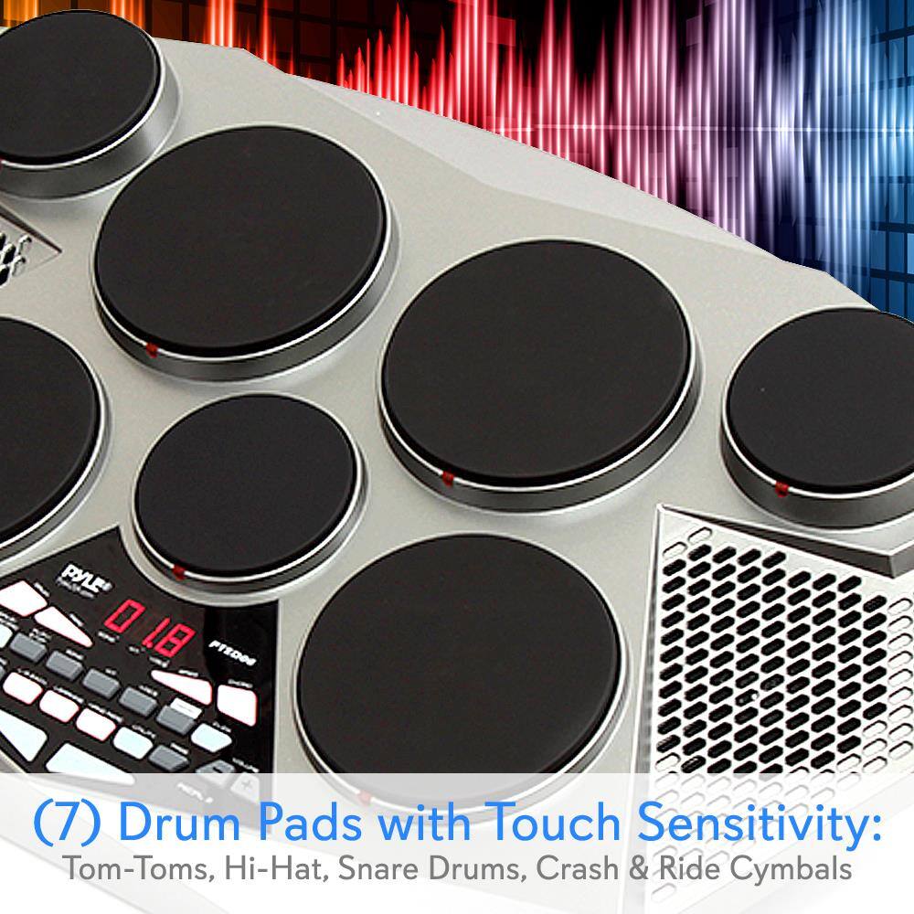 PYLE 0 18 PISDOS (7) Drum Pads with Touch Sensitivity: Tom-Toms, Hi-Hat, Snare Drums, Crash & Ride Cymbals