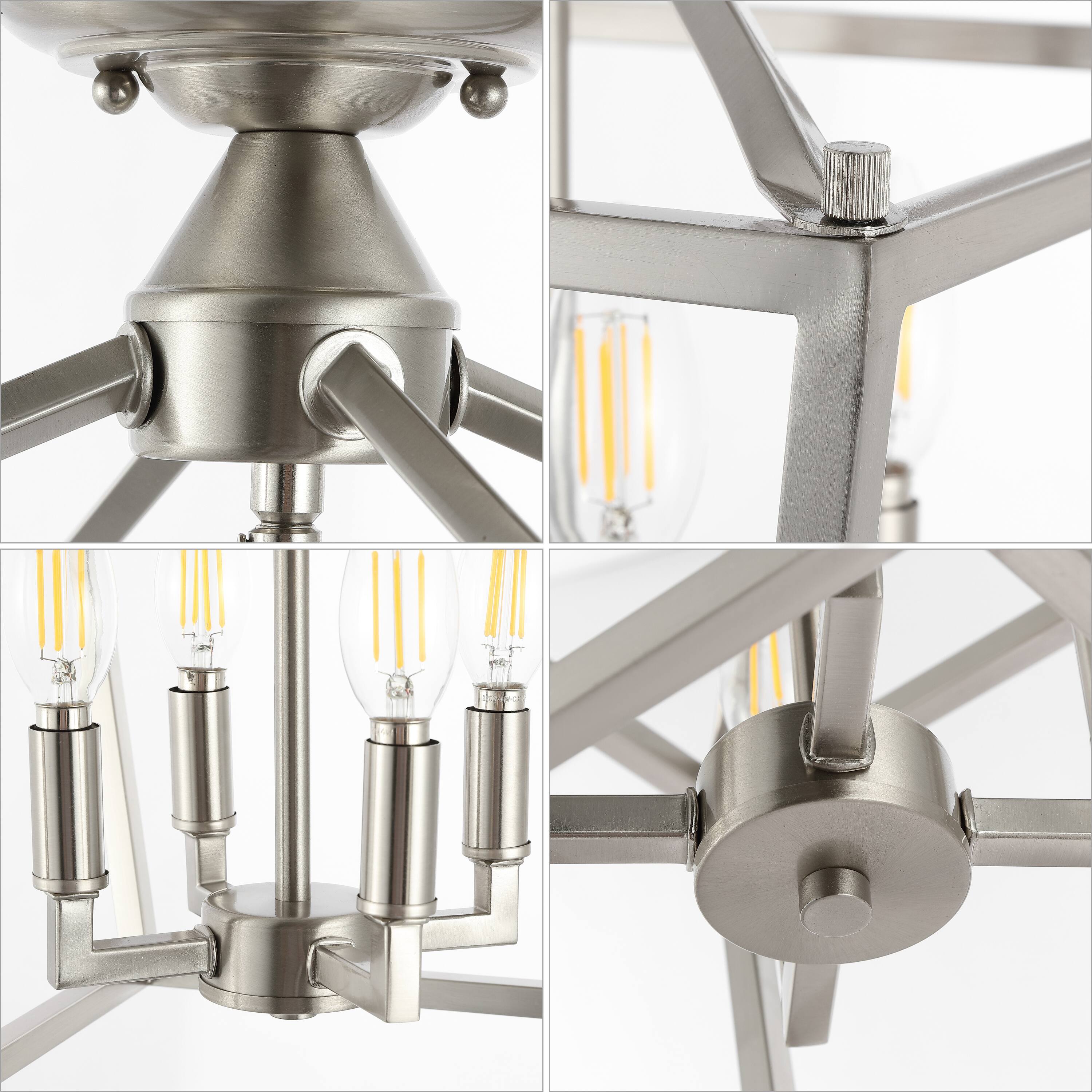 Alt View 4. Jonathan Y - Plains 12" 4-Light Modern Farmhouse Metal Open-Frame Pagoda LED Semi Flush Mount Mini Lantern, Nickel - Nickel.