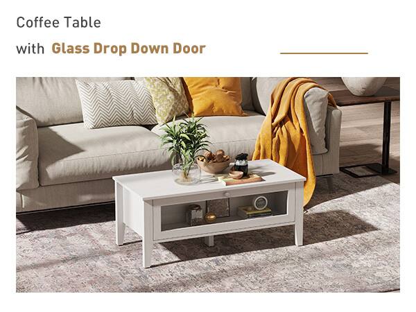 Coffee Table with Glass Drop Down Door