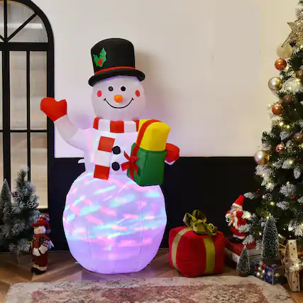 Front. Gymax - Gymax 5ft Inflatable Christmas Snowman Indoor Outdoor Blow Up Decor w/ LED Light - White.