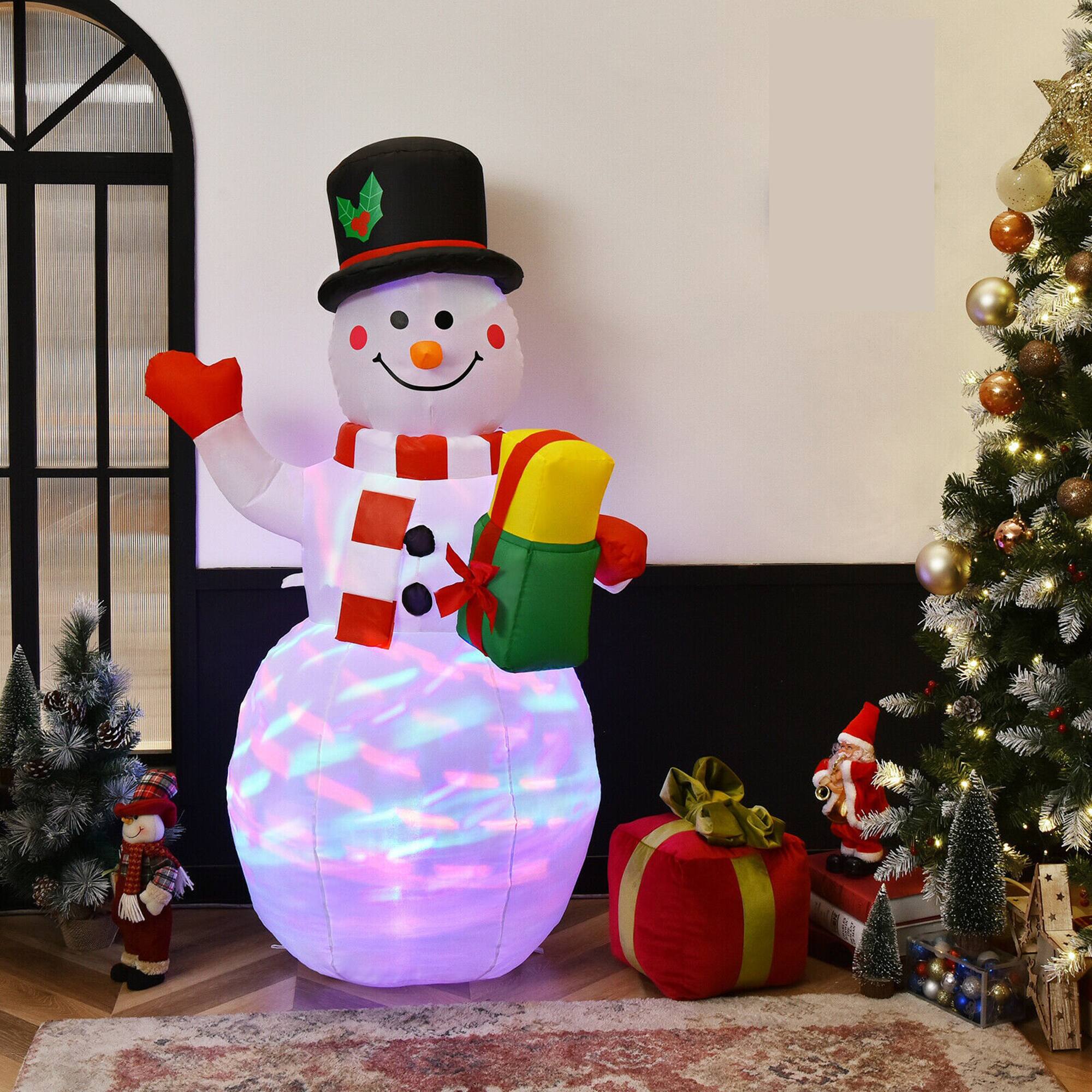Gymax - 5ft Inflatable Christmas Snowman Indoor Outdoor Blow Up Decor w/ LED Light - White