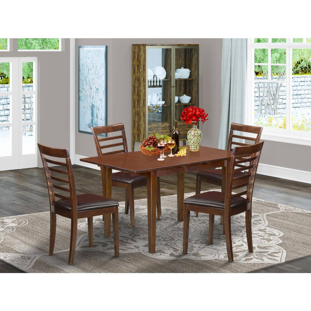 Back. East West Furniture - 5 Pc Kitchen Tables set - Table with Leaf and 2 Chairs for Dining room - Mahogany.