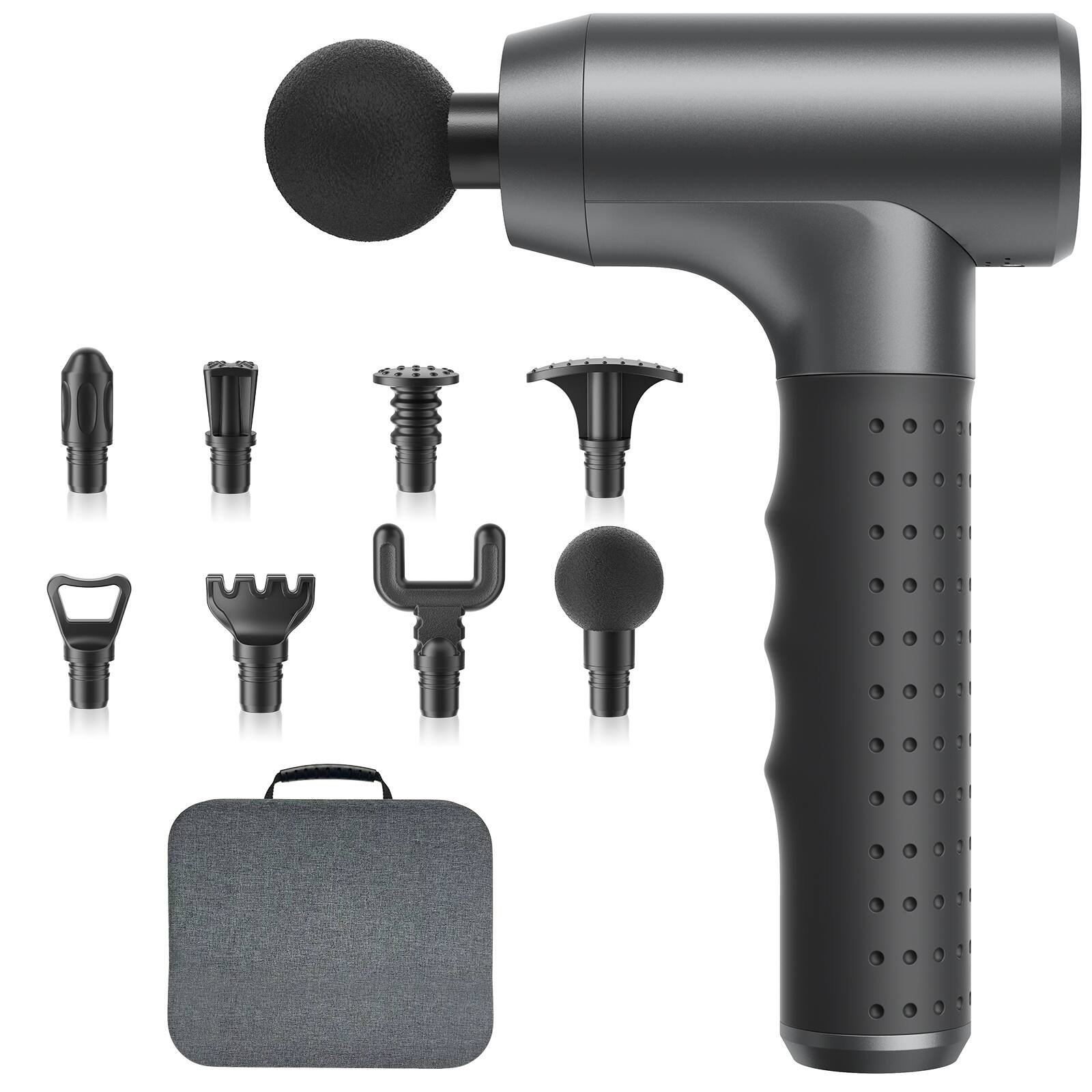 Front. Sugift - 3200 RPM Massage Gun Handheld Body Massager with 8 Interchangeable Heads for Muscle Relief - Black.