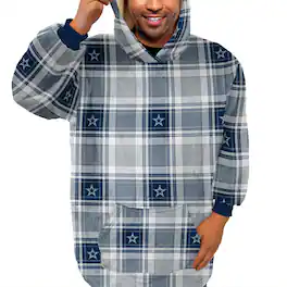 Pegasus - Dallas Cowboys Plaid Logo Box Bloncho with Sherpa Inside - Multicolor