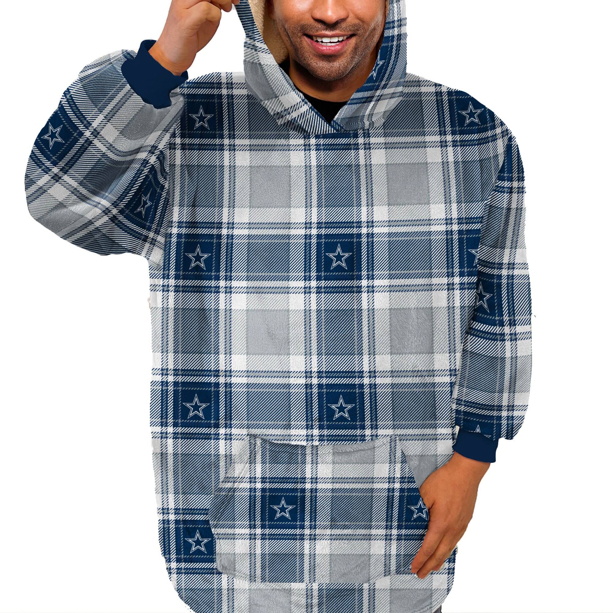 Front. Pegasus - Dallas Cowboys Plaid Logo Box Bloncho with Sherpa Inside - Multicolor.
