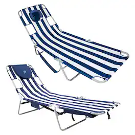 Camco - Ostrich Chaise Beach Chair & Backpack Chaise Poolside Lounge Chair, Navy Stripes - Multicolor